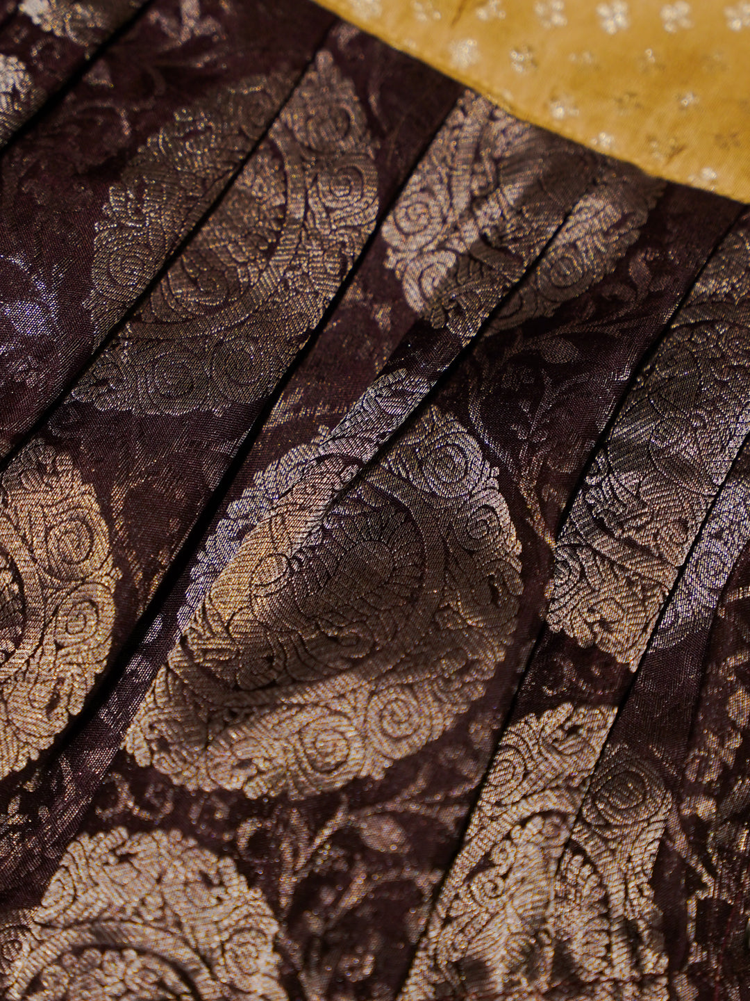 Mustard & Brown Kanchipuram Silk Baby Romper Set with Shoes