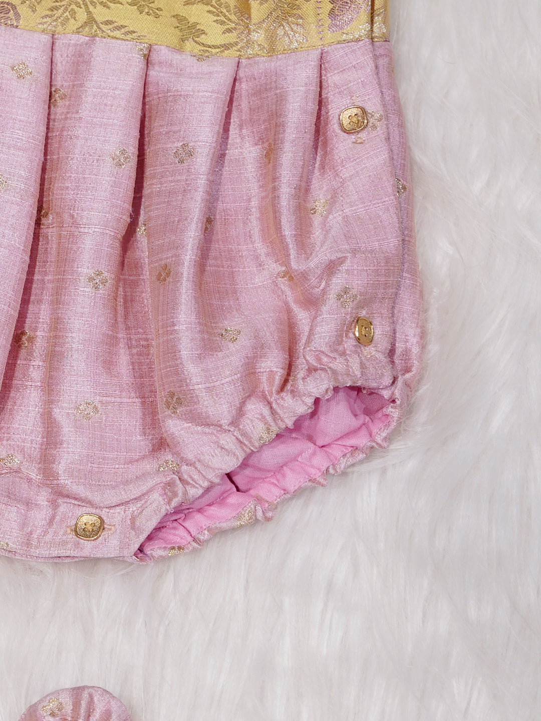 Blush Pink Newborn Silk Romper with Gold Zari Yoke