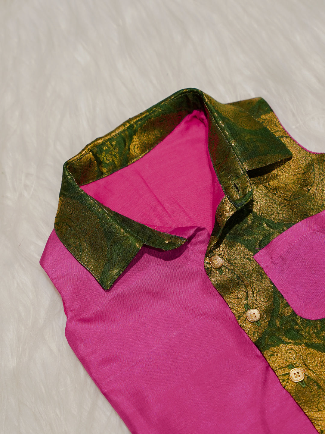Pink Green Boy Romper with Zari Panel