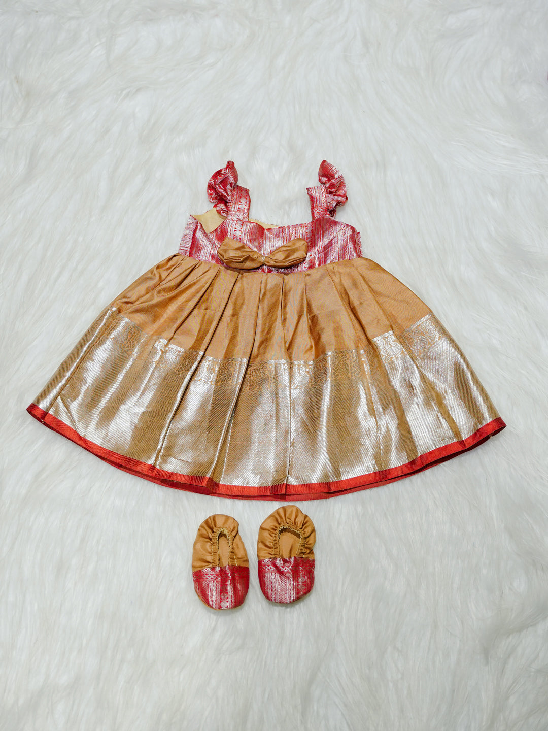 Gold & Red Kanchipuram Silk Baby Gown