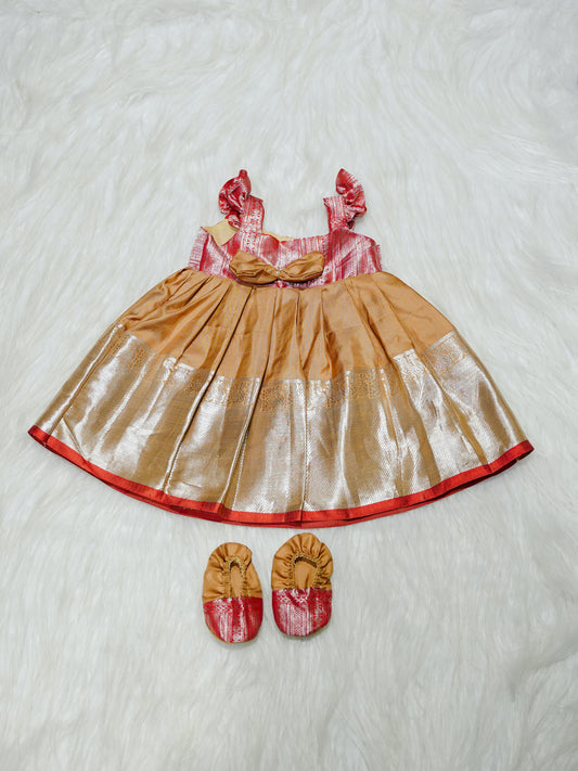 Gold & Red Kanchipuram Silk Baby Gown