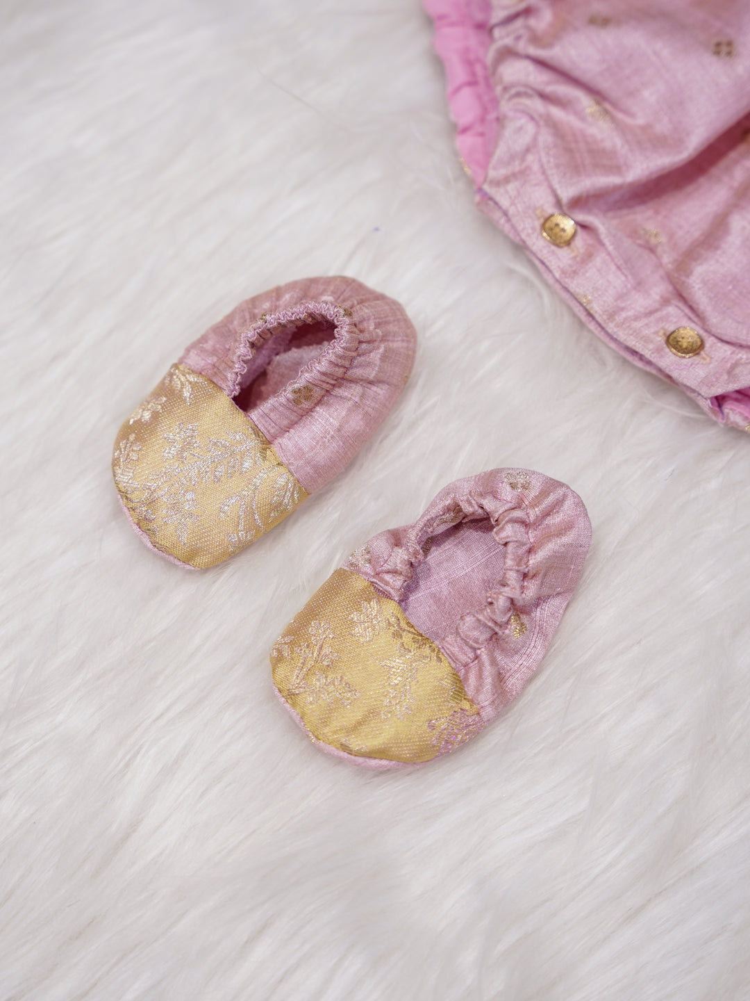 Blush Pink Newborn Silk Romper with Gold Zari Yoke