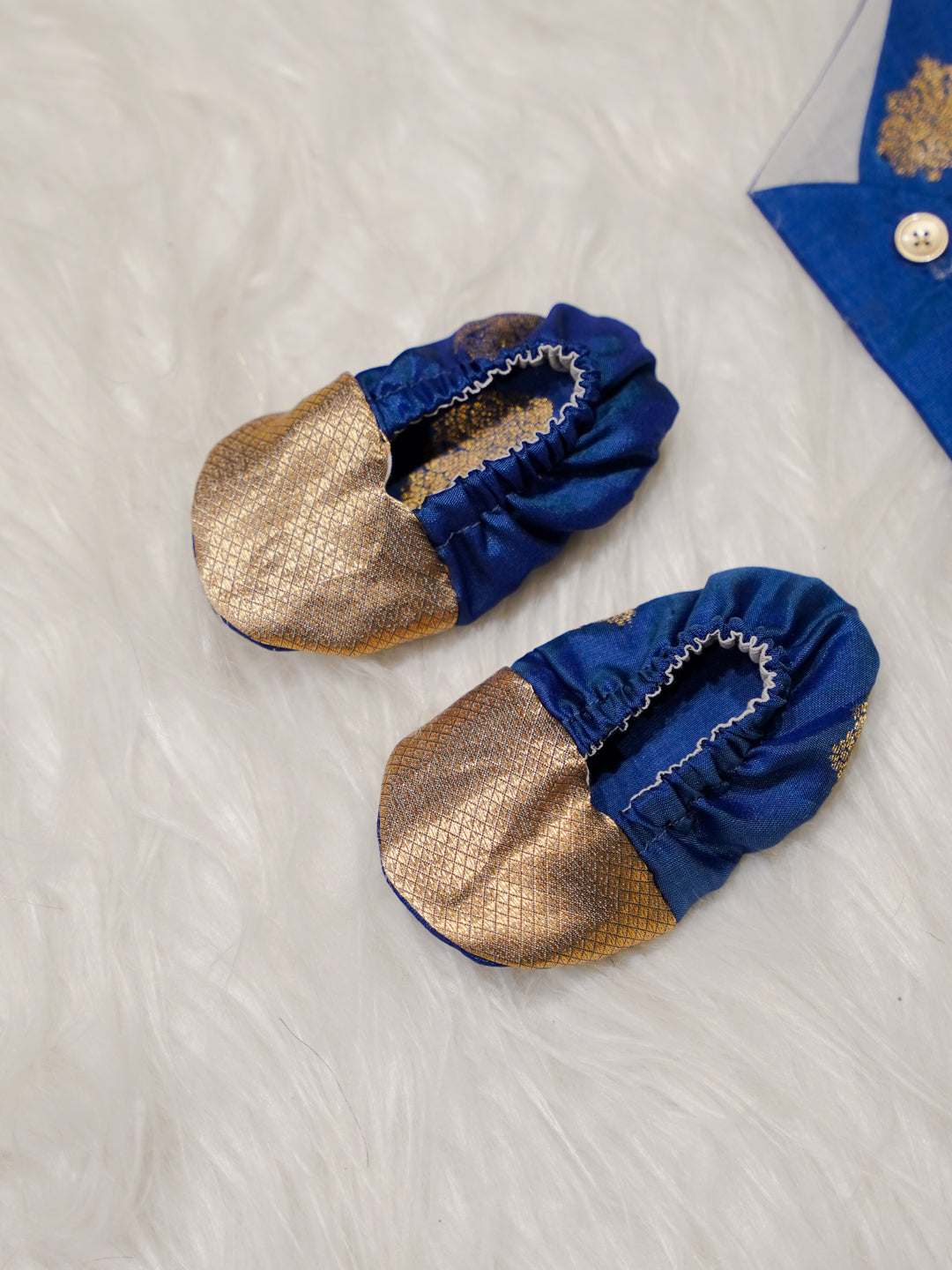 Blue Gold Boy Romper with Zari Panel