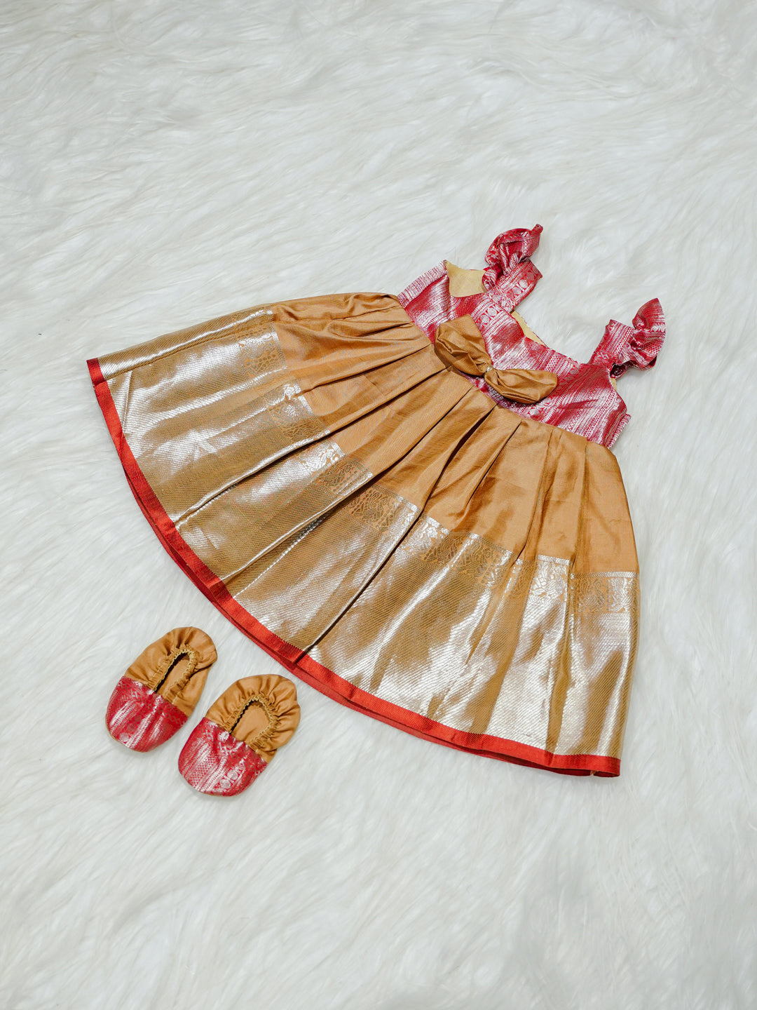 Gold & Red Kanchipuram Silk Baby Gown