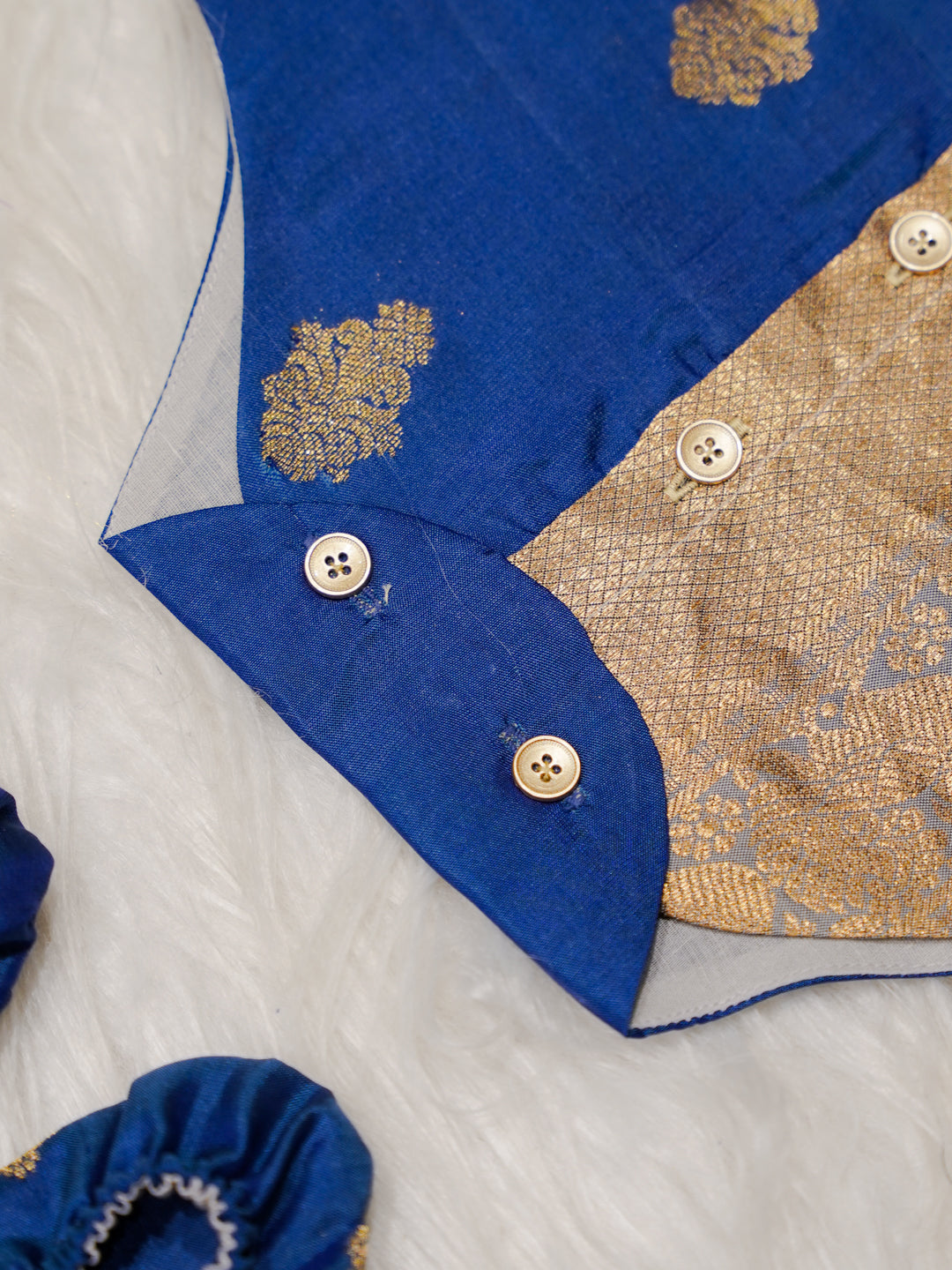 Blue Gold Boy Romper with Zari Panel