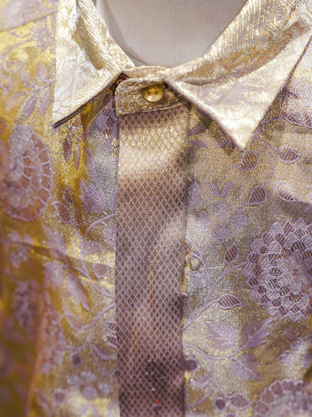 Gold Boys Silk Shirt and Dhoti Set with Zari Weave