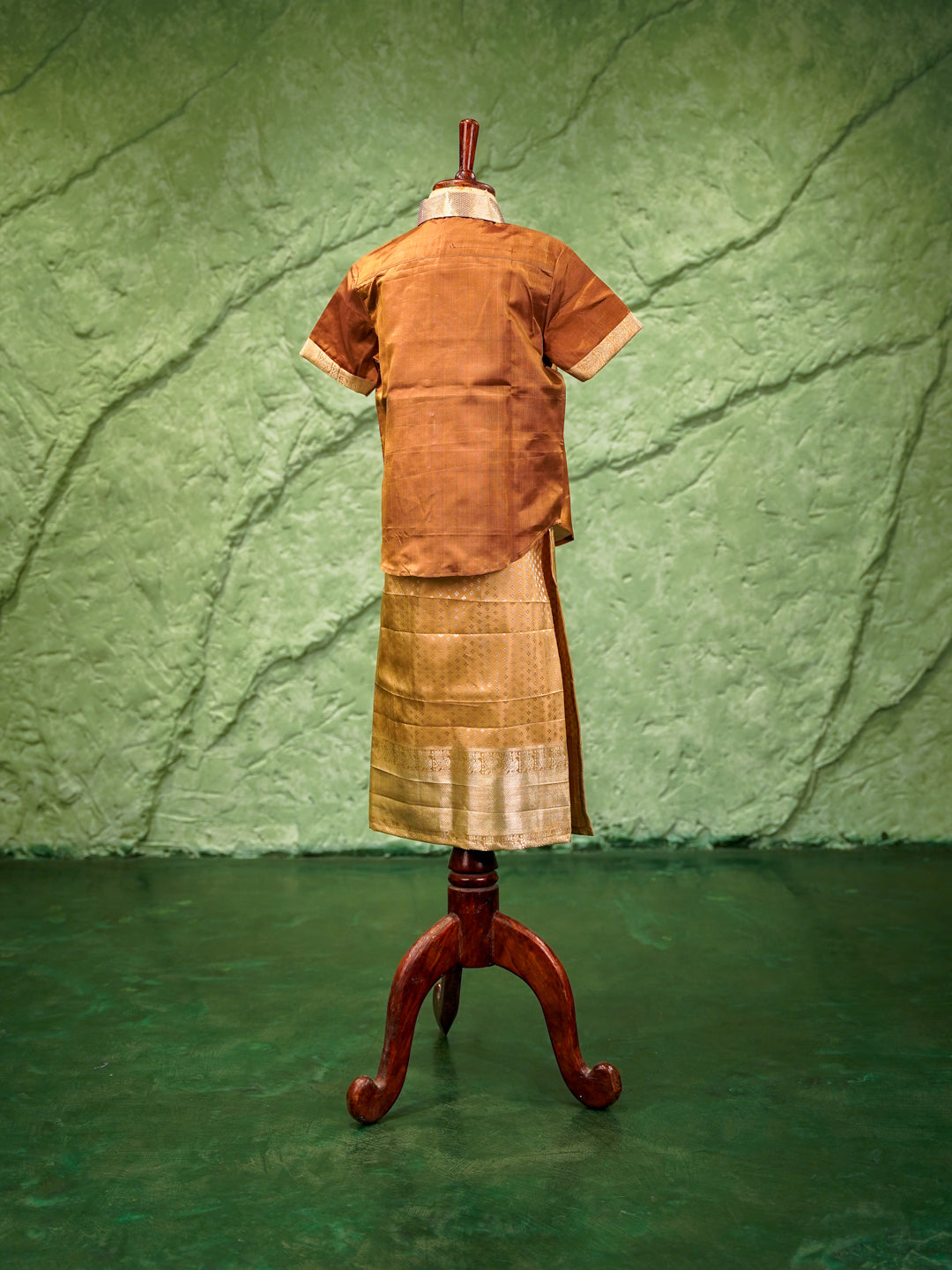 Gold & Copper Kids Vesti & Shirt Set — Pure Kanchipuram Silk