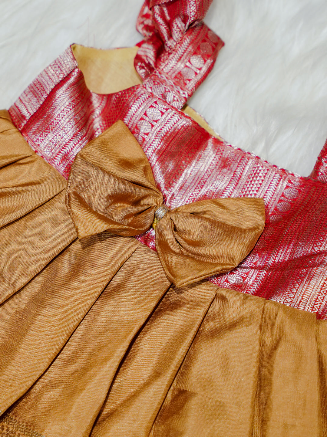 Gold & Red Kanchipuram Silk Baby Gown