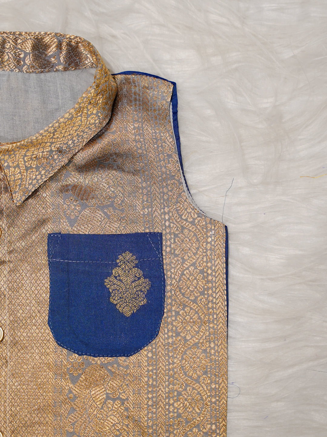 Blue Gold Boy Romper with Zari Panel