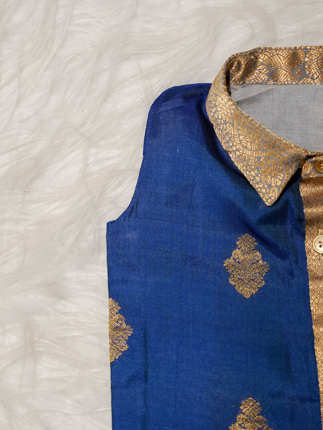 Blue Gold Boy Romper with Zari Panel