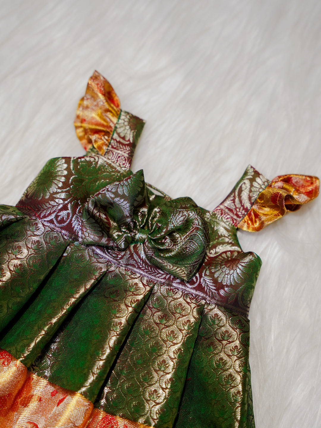 Olive Green Newborn Girl Gown with Zari Border