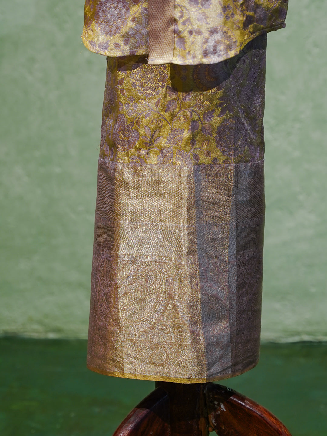 Gold Boys Silk Shirt and Dhoti Set with Zari Weave