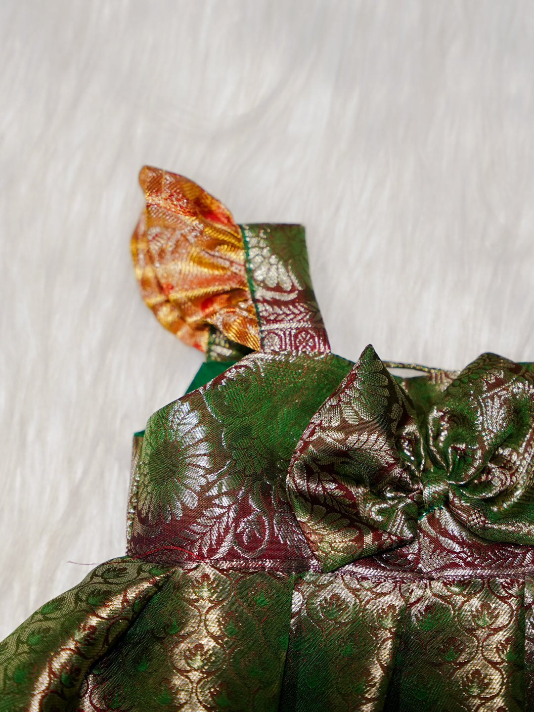 Olive Green Newborn Girl Gown with Zari Border