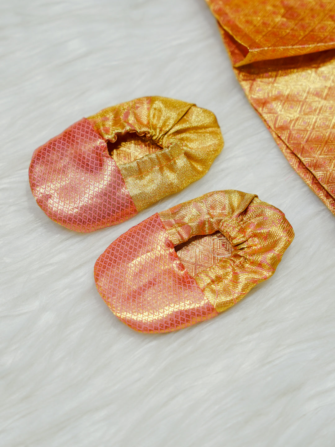 Gold & Peach Silk Baby Gown with Bow