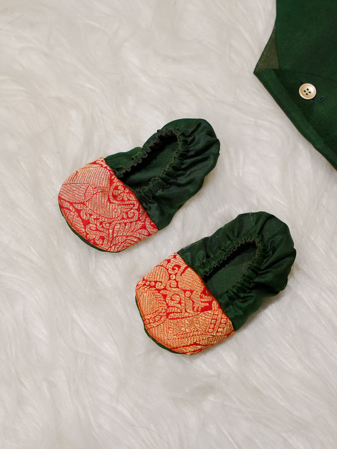 Green Red Boy Romper with Zari Panel