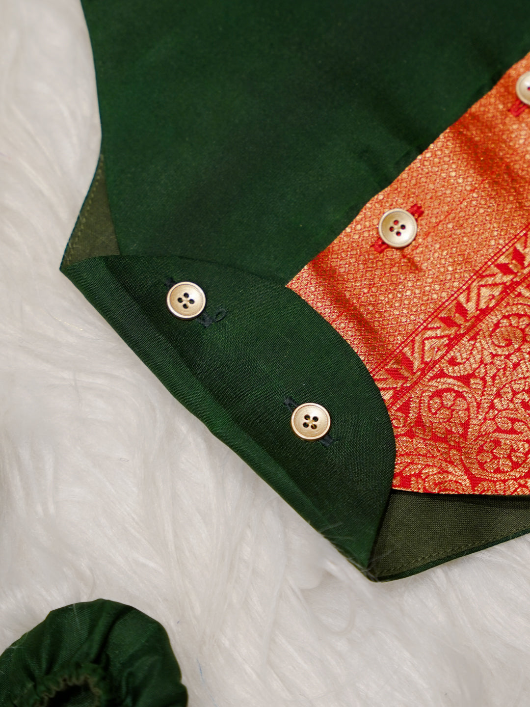Green Red Boy Romper with Zari Panel