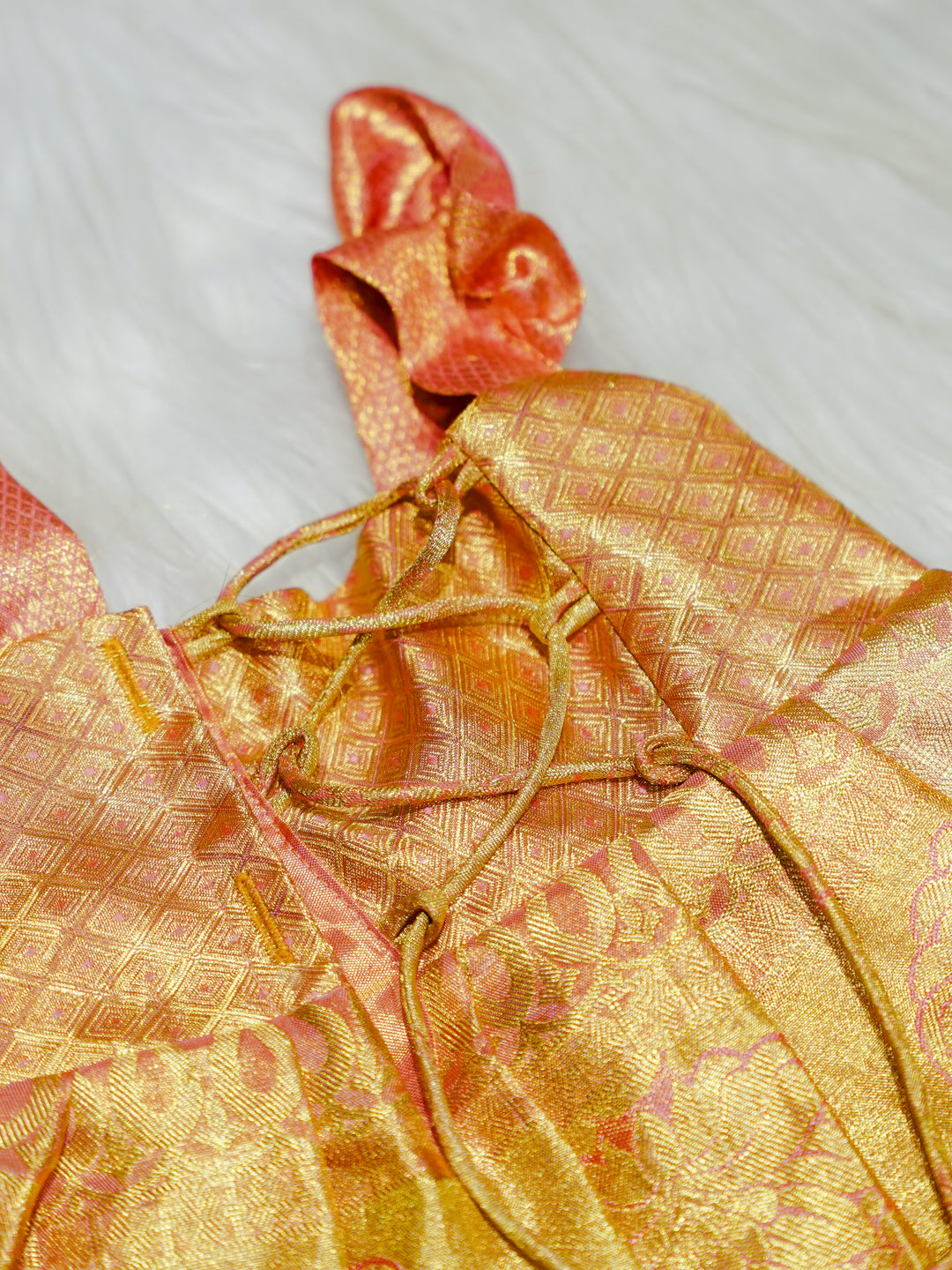 Gold & Peach Silk Baby Gown with Bow