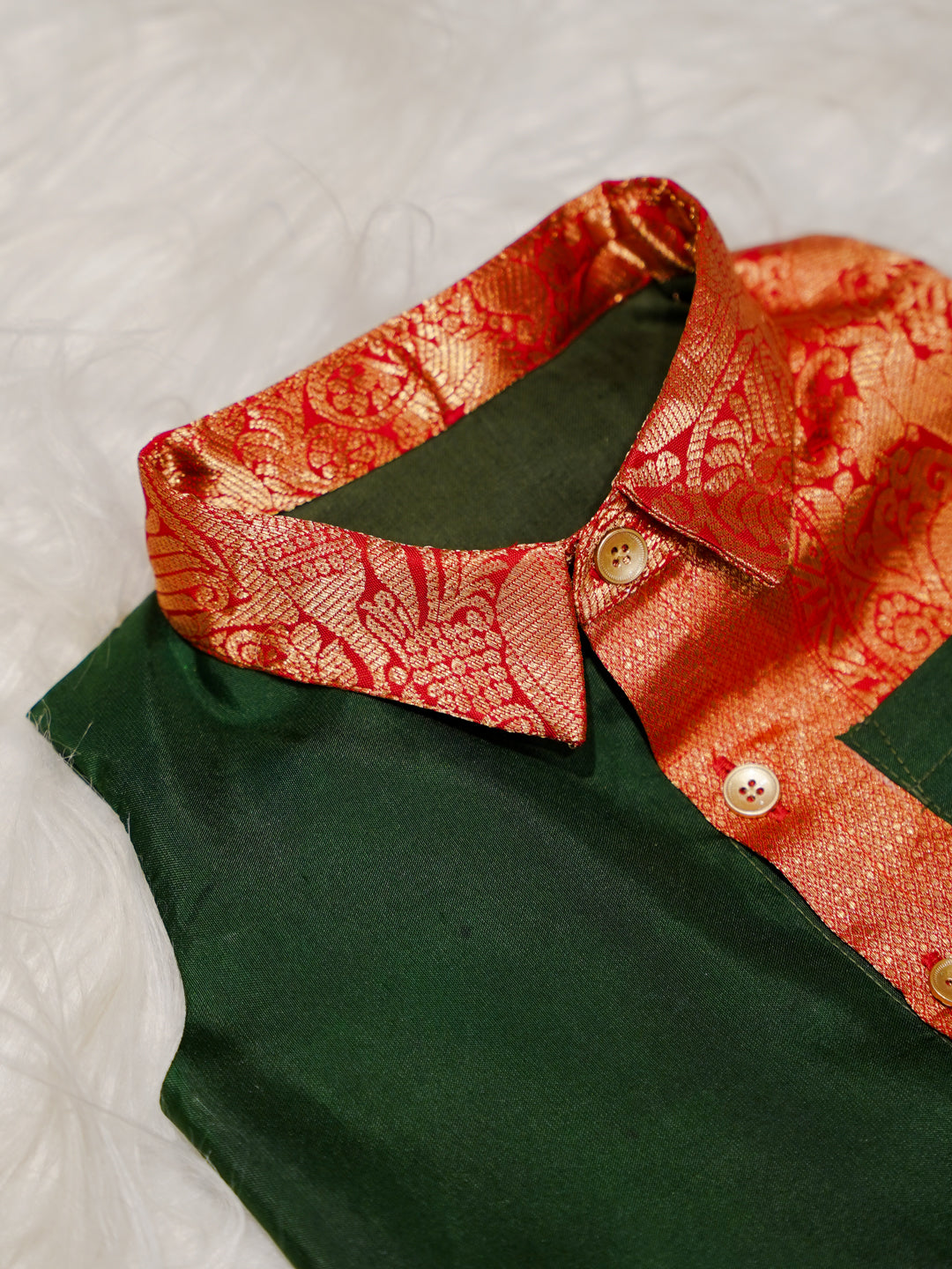 Green Red Boy Romper with Zari Panel