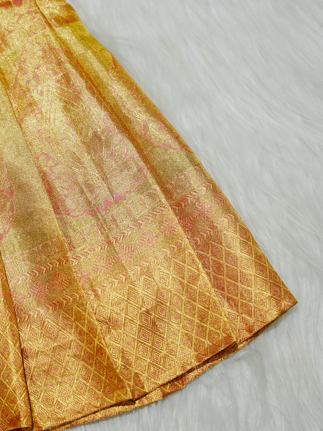 Gold & Peach Silk Baby Gown with Bow