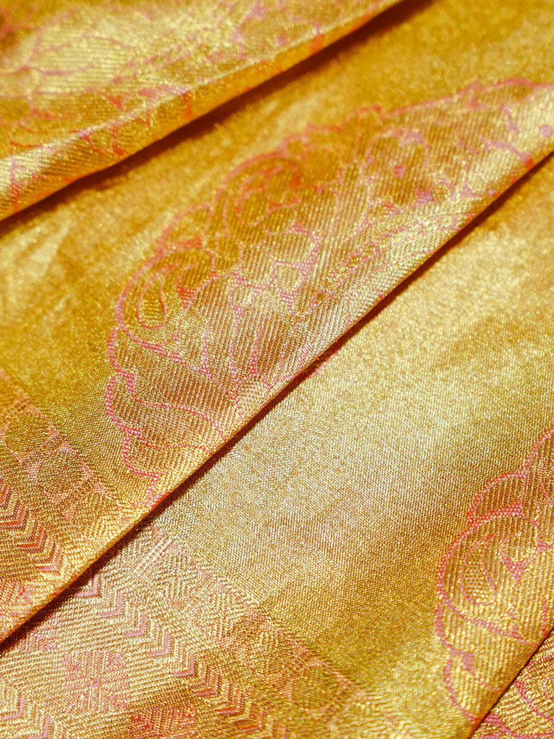 Gold & Peach Silk Baby Gown with Bow