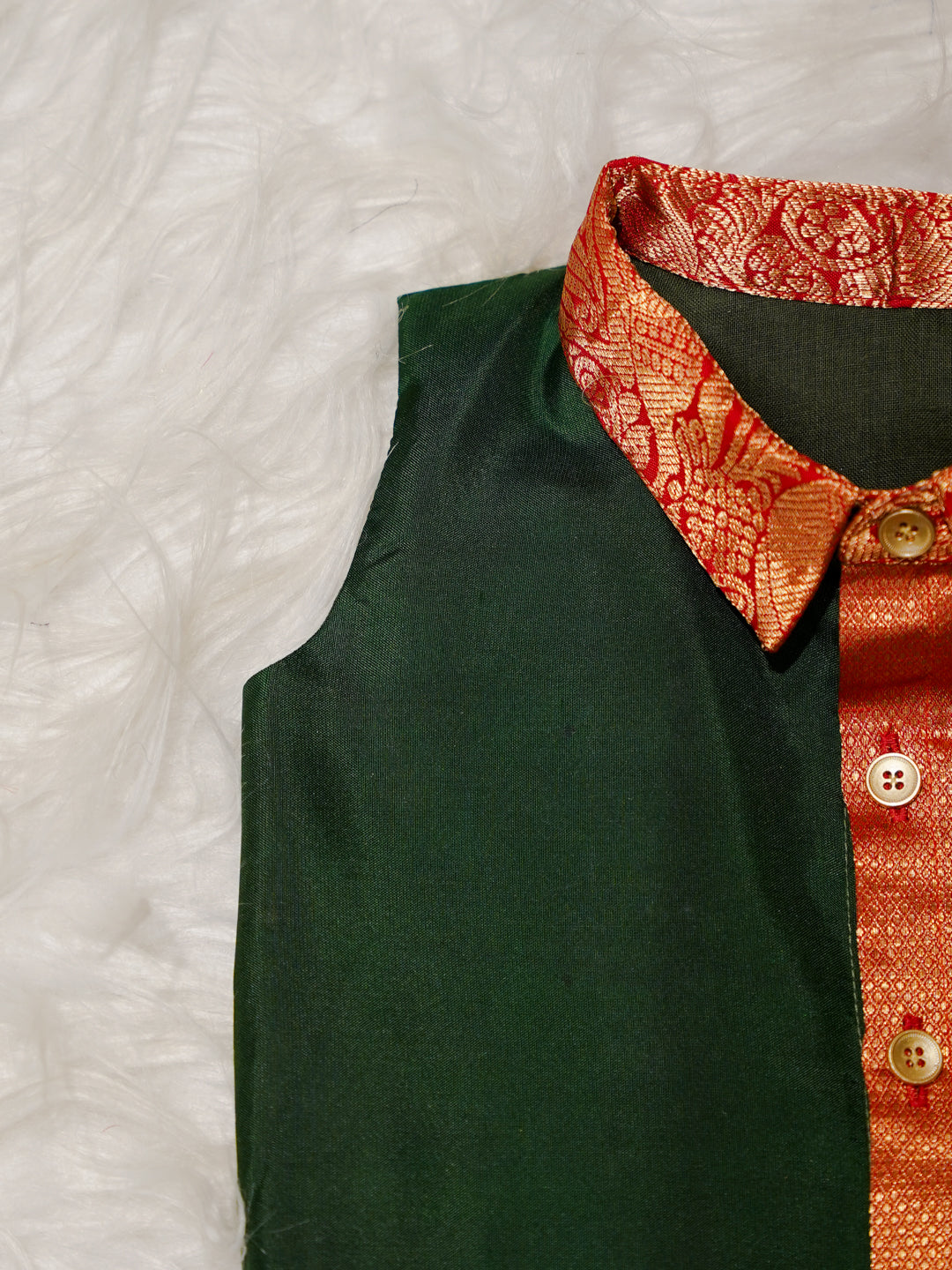 Green Red Boy Romper with Zari Panel