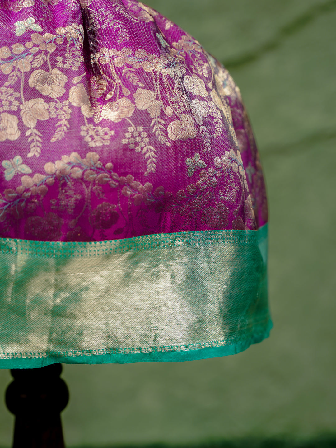 Royal Purple & Aqua Kanchipuram Silk Kids Gown with Jacket Style