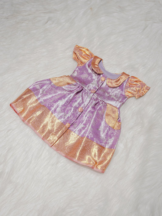Lavender Newborn Girl Gown with Zari Border