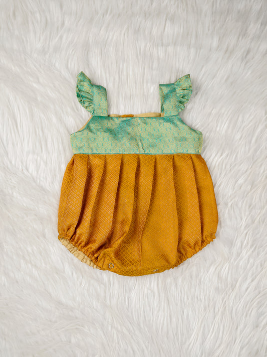 Peacock Gold Brocade Romper