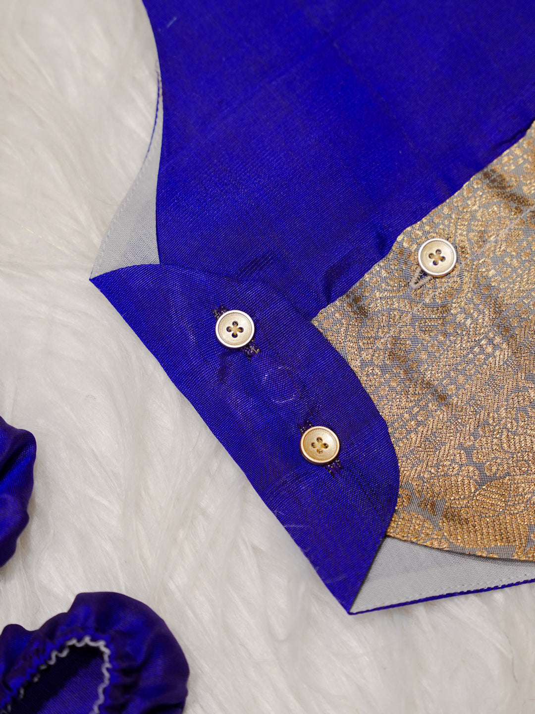 Blue Gold Boy Romper with Contrast Panel