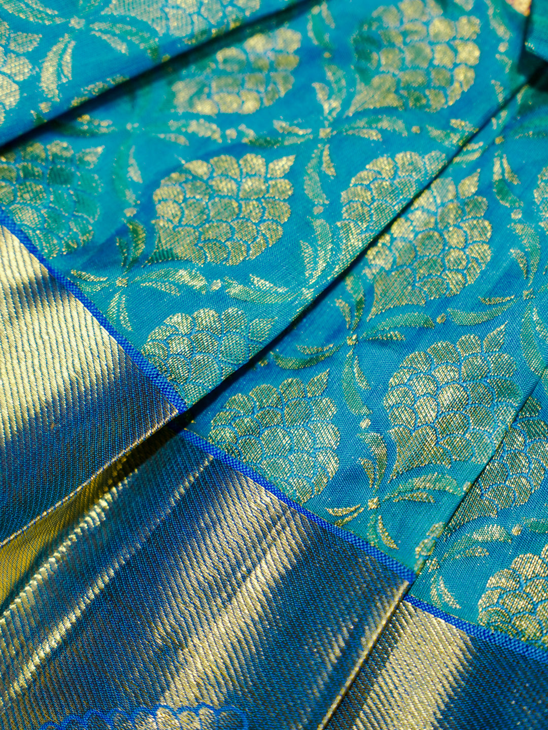 Turquoise & Pink Kanchipuram Silk Baby Gown