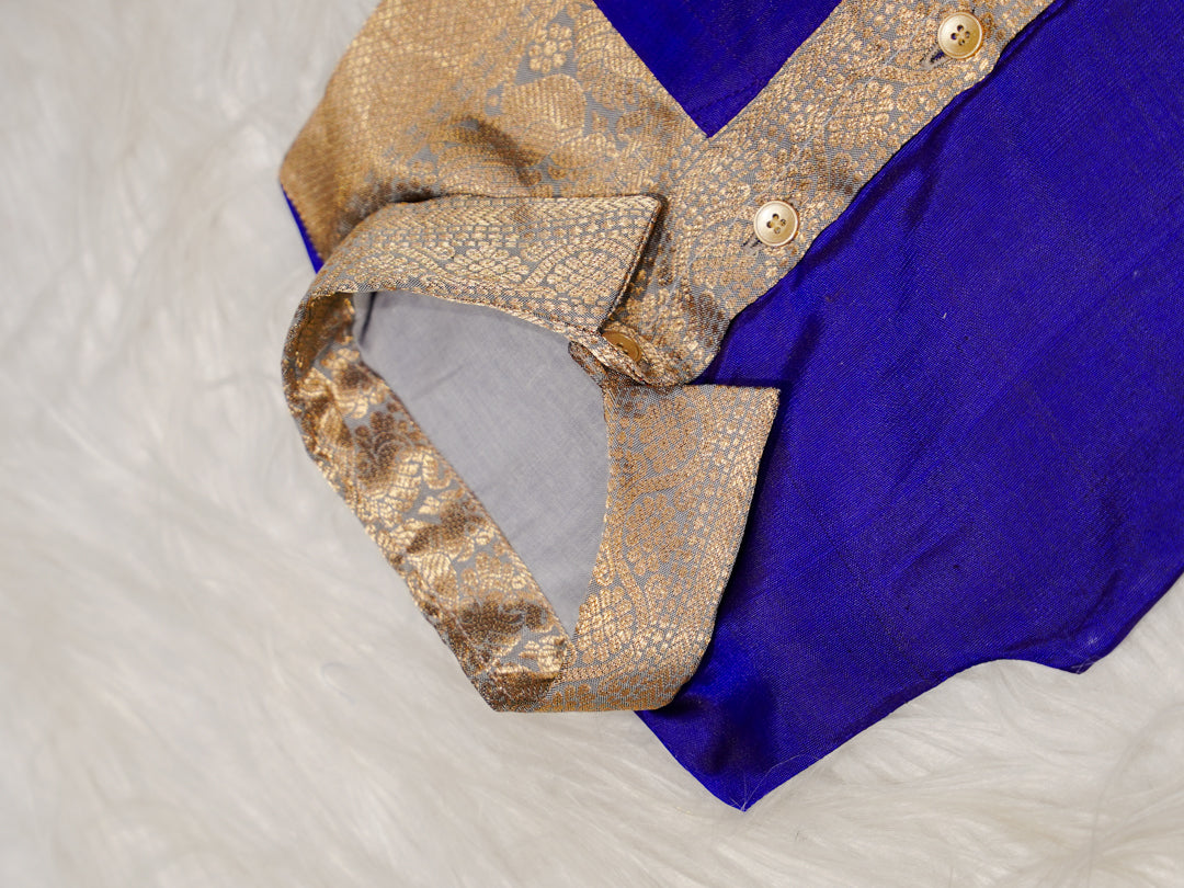 Blue Gold Boy Romper with Contrast Panel