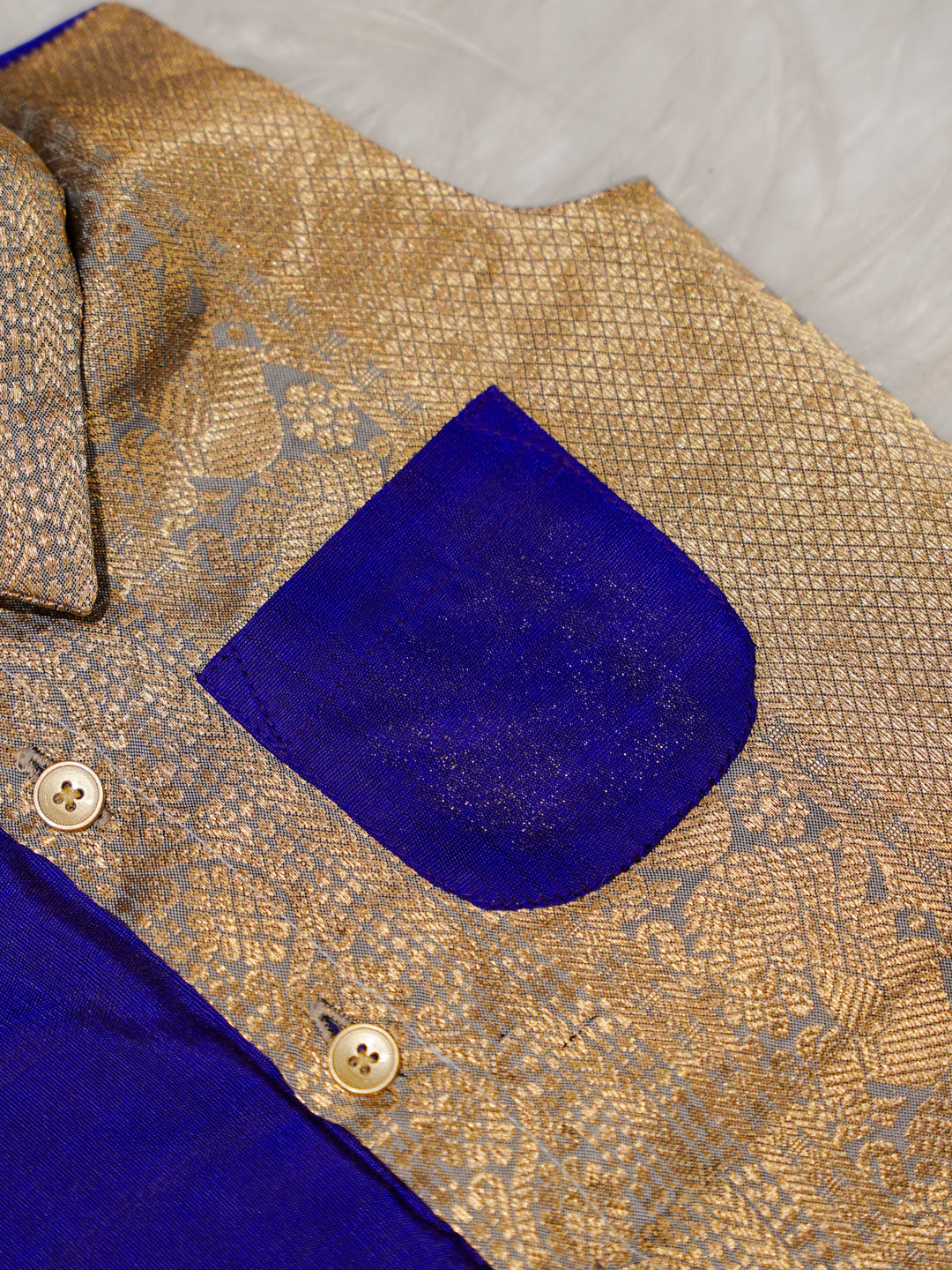Blue Gold Boy Romper with Contrast Panel