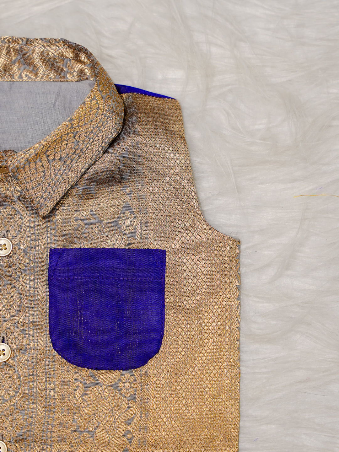 Blue Gold Boy Romper with Contrast Panel