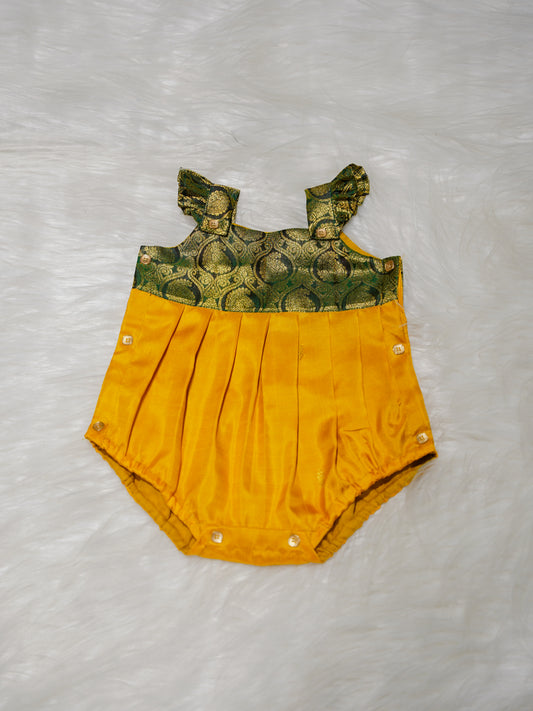 Mustard Yellow Girl Romper with Zari Yoke