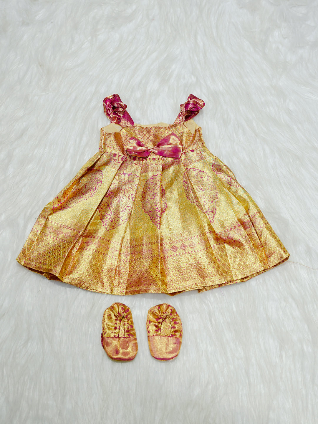 Gold & Pink Kanchipuram Silk Baby Gown