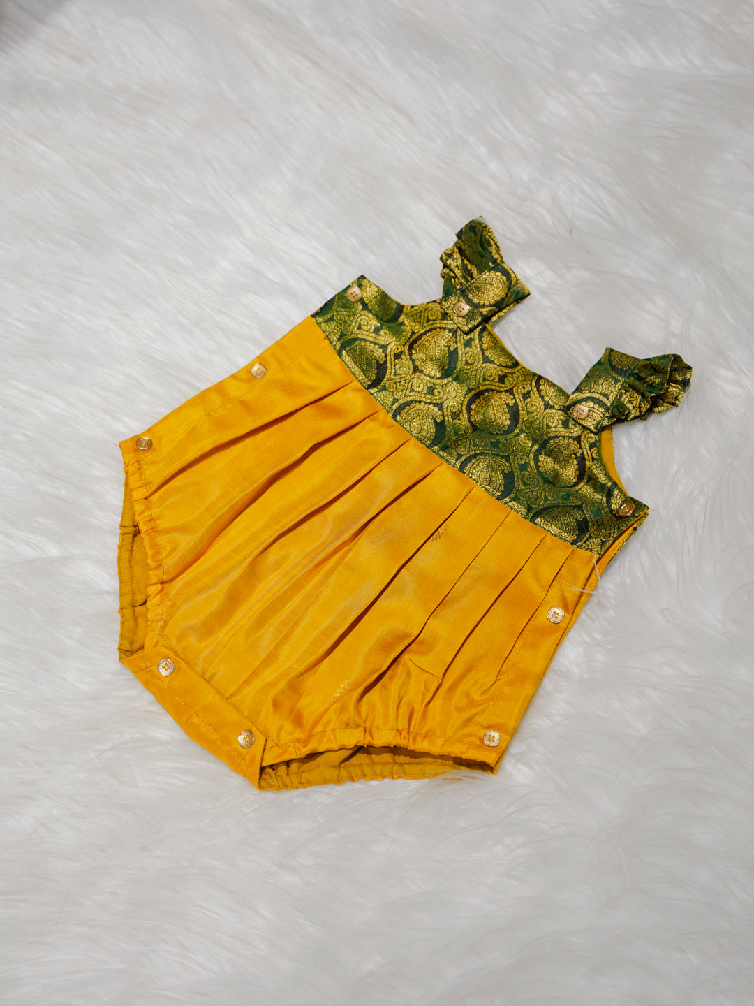 Mustard Yellow Girl Romper with Zari Yoke