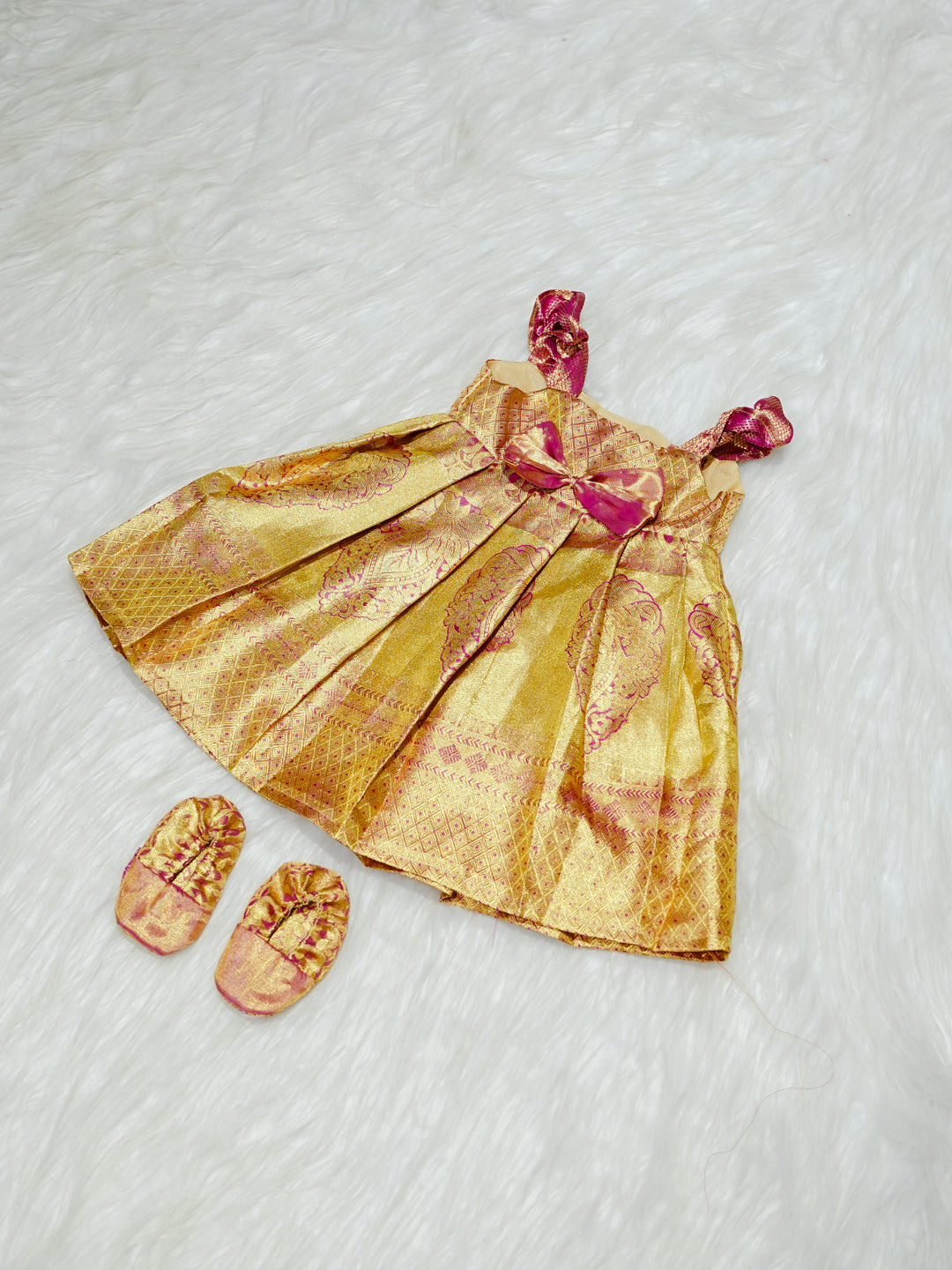 Gold & Pink Kanchipuram Silk Baby Gown