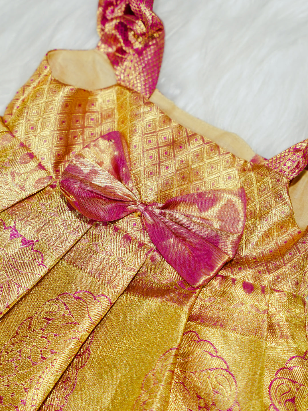 Gold & Pink Kanchipuram Silk Baby Gown