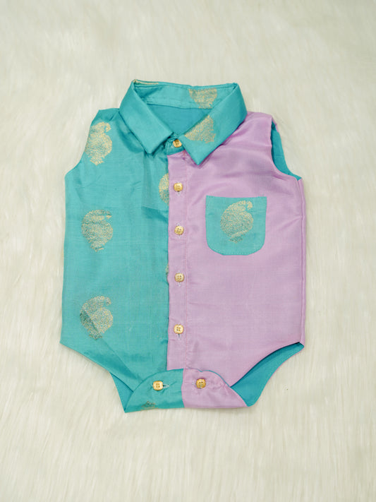 Turquoise Lavender Printed Baby Boy Romper