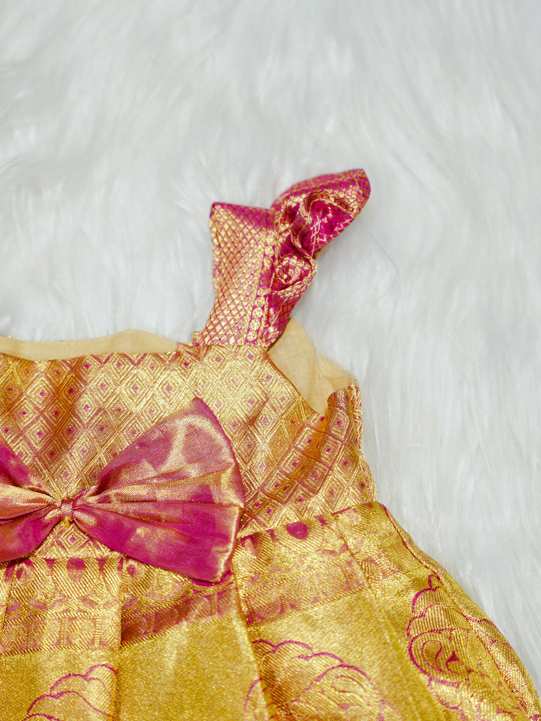 Gold & Pink Kanchipuram Silk Baby Gown