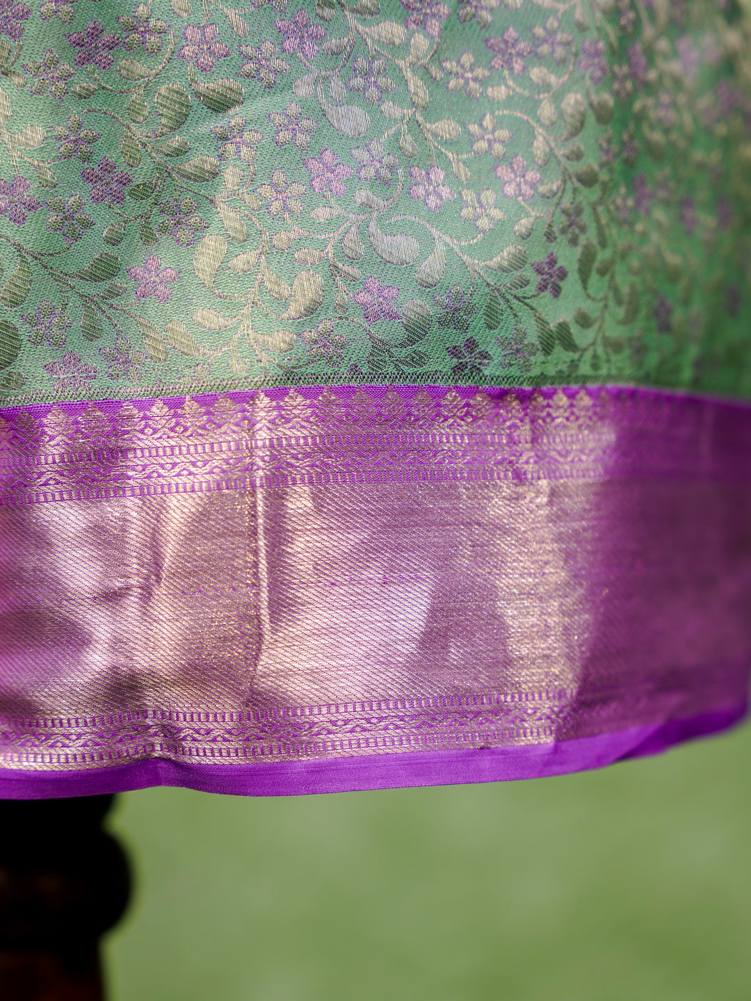 Mint Green & Lavender Kanchipuram Silk Kids Gown with Jacket Style