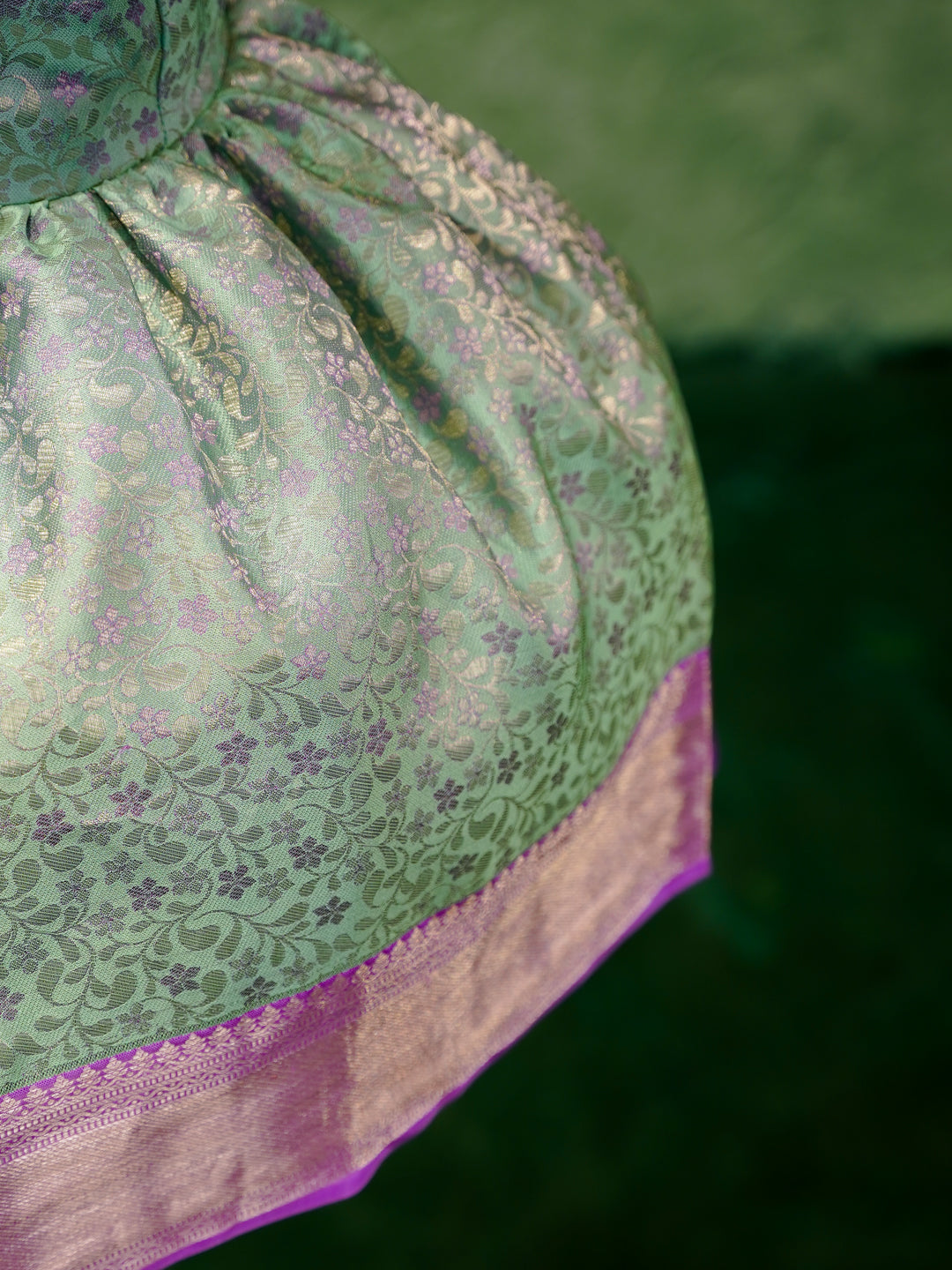 Mint Green & Lavender Kanchipuram Silk Kids Gown with Jacket Style