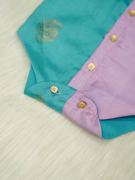 Turquoise Lavender Printed Baby Boy Romper
