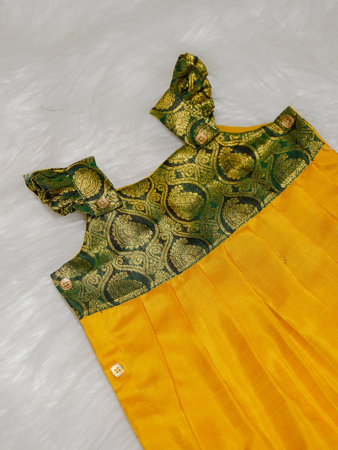 Mustard Yellow Girl Romper with Zari Yoke