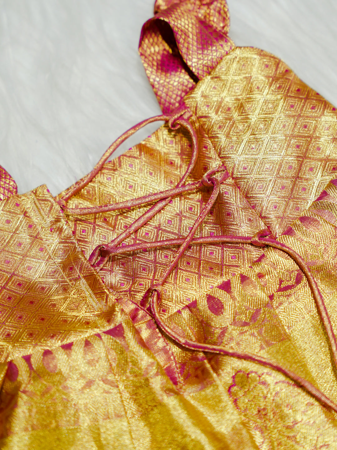 Gold & Pink Kanchipuram Silk Baby Gown