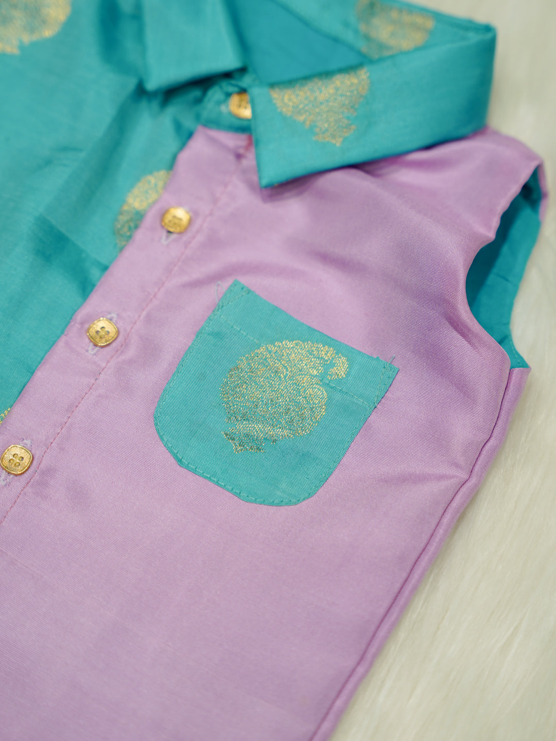 Turquoise Lavender Printed Baby Boy Romper