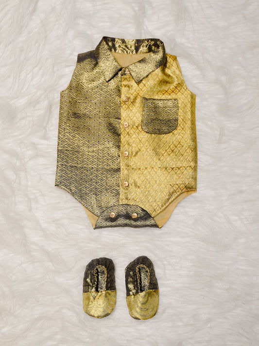 Gold Boy Romper with Dual Tone Design