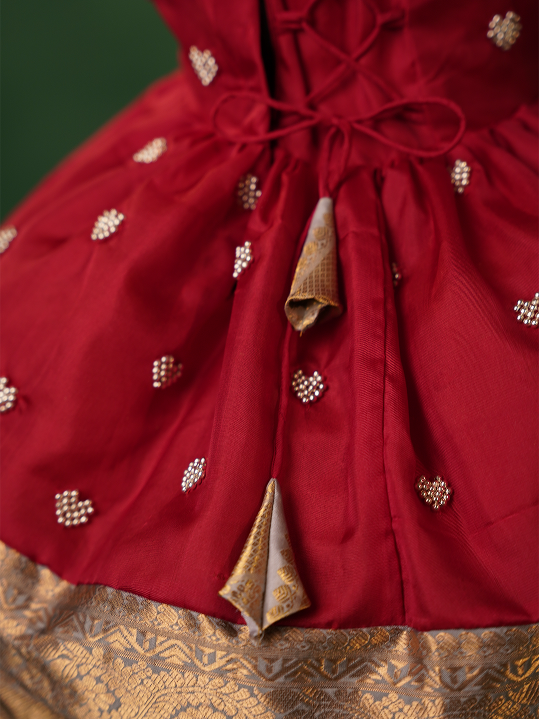 Red silk gown for kids with heart embroidery