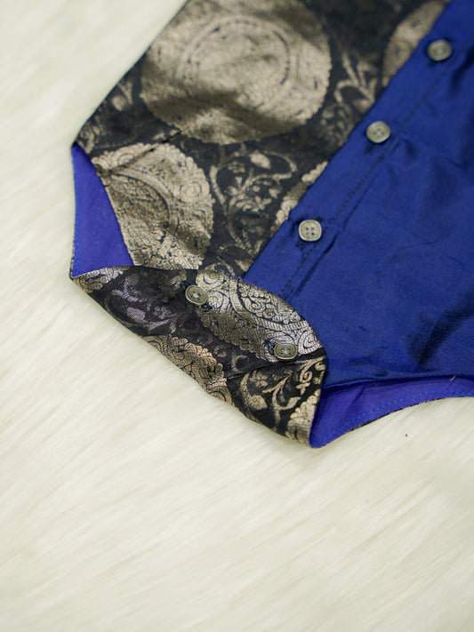 Black Blue Brocade Baby Boy Romper