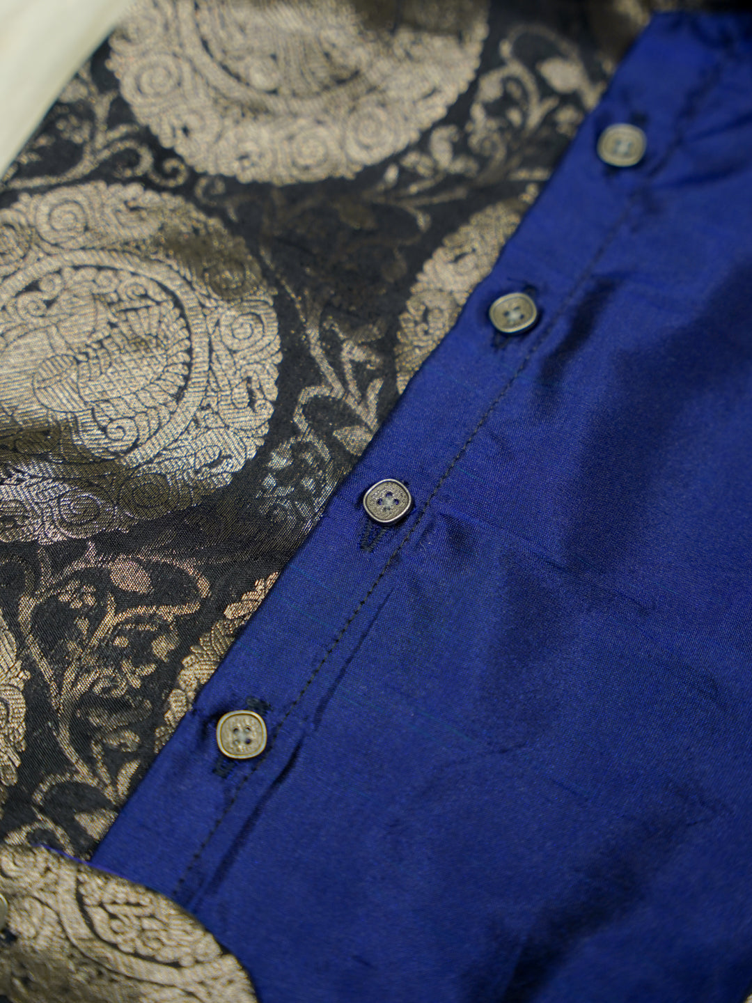 Black Blue Brocade Baby Boy Romper